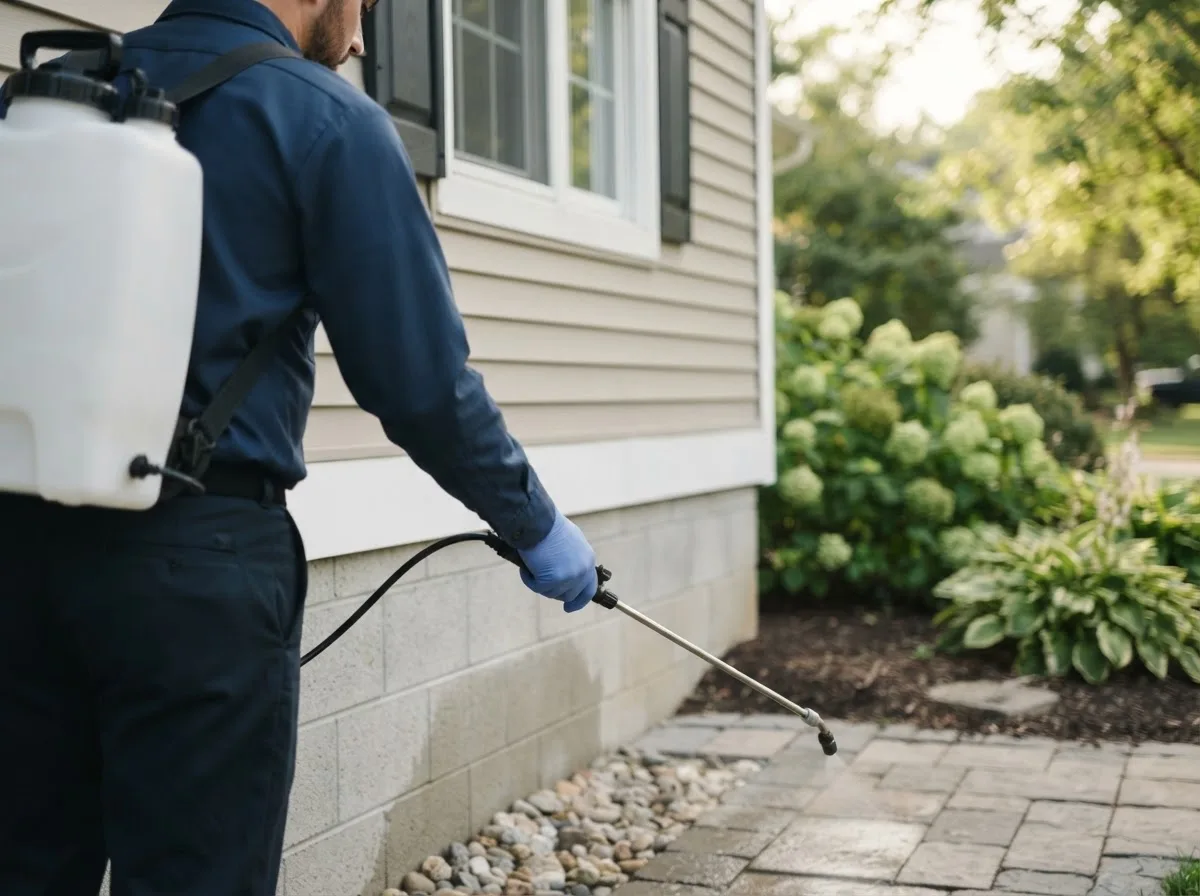 Pest control technician inspecting a home in Earle, AR